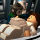 Pregnant Padme wearing all white and giving birth as seen in Lego Star Wars.